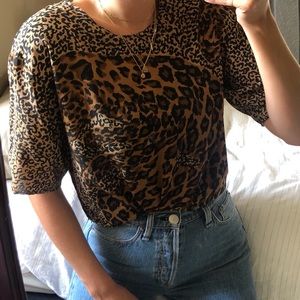 Vintage Cheetah Print 100% Silk Short Sleeve Top